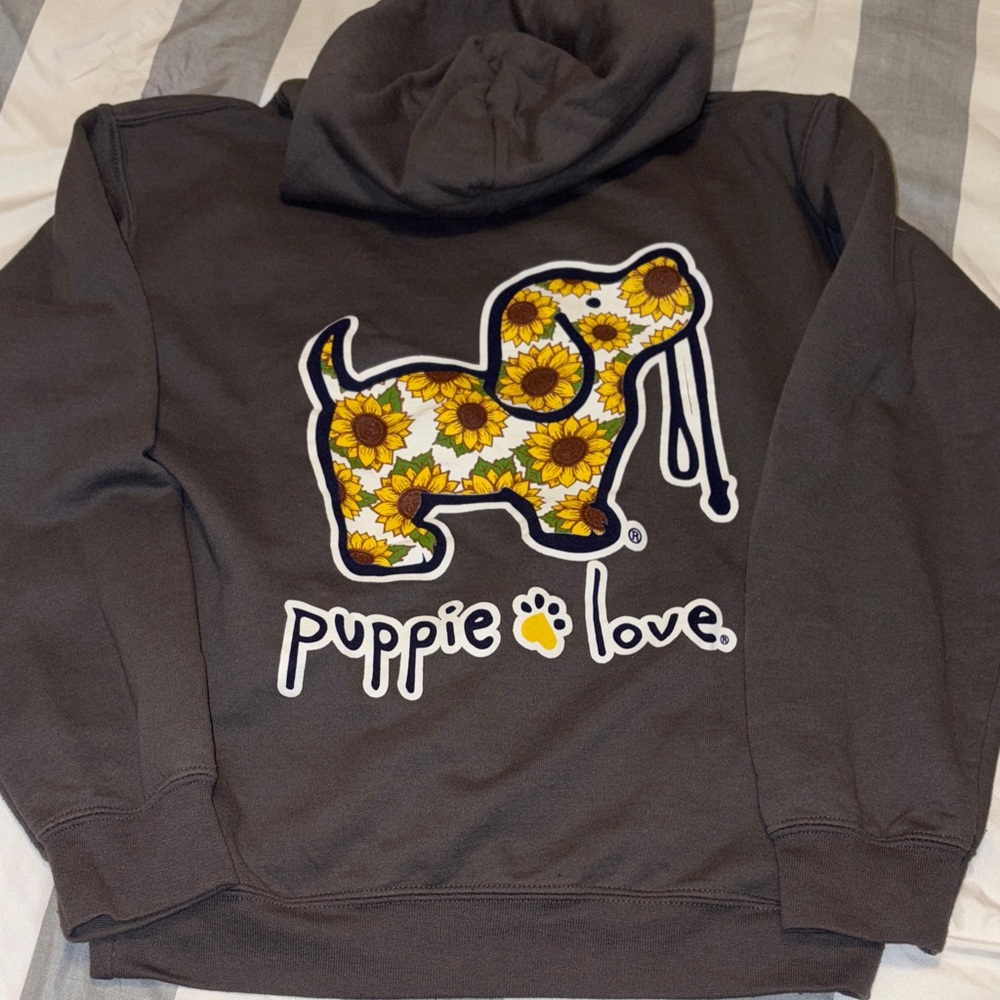 Gray Hoodie with Sunflower Dog Design